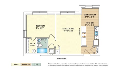 Floor plan for 1 bed, 1 bath, 756 sqft